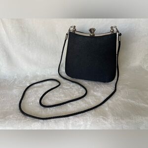 Vintage Bill Blass mini black and silver crossbody clutch convertible accordion